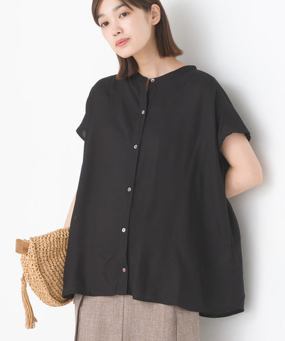 【OMNES】レーヨンフレンチスリーブバンドカラーシャツ【1524-4196】