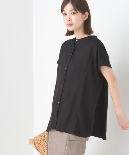【OMNES】レーヨンフレンチスリーブバンドカラーシャツ【1524-4196】