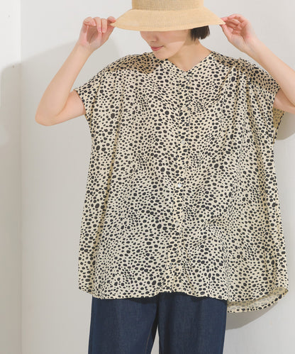 【OMNES】レーヨンフレンチスリーブバンドカラーシャツ【1524-4196】