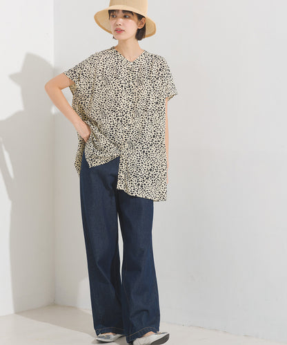 【OMNES】レーヨンフレンチスリーブバンドカラーシャツ【1524-4196】