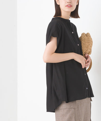 【OMNES】レーヨンフレンチスリーブバンドカラーシャツ【1524-4196】