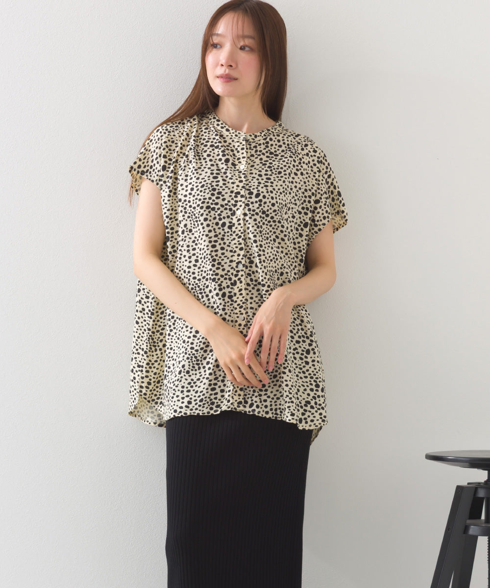 【OMNES】レーヨンフレンチスリーブバンドカラーシャツ【1524-4196】