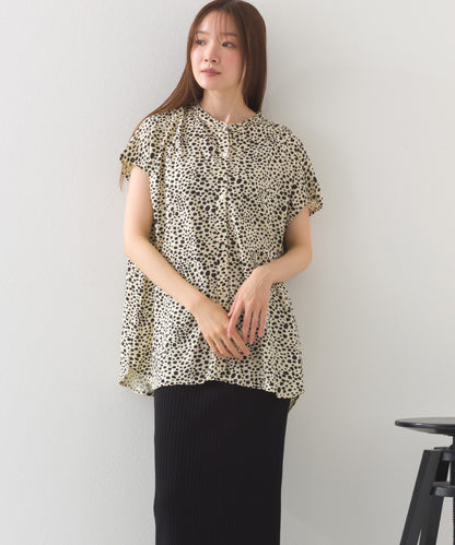 【OMNES】レーヨンフレンチスリーブバンドカラーシャツ【1524-4196】