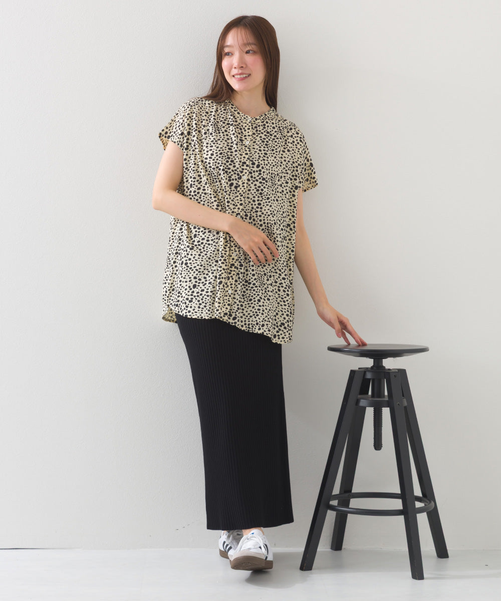 【OMNES】レーヨンフレンチスリーブバンドカラーシャツ【1524-4196】