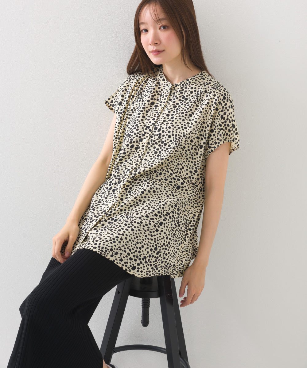 【OMNES】レーヨンフレンチスリーブバンドカラーシャツ【1524-4196】