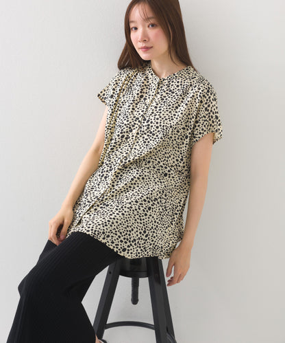 【OMNES】レーヨンフレンチスリーブバンドカラーシャツ【1524-4196】