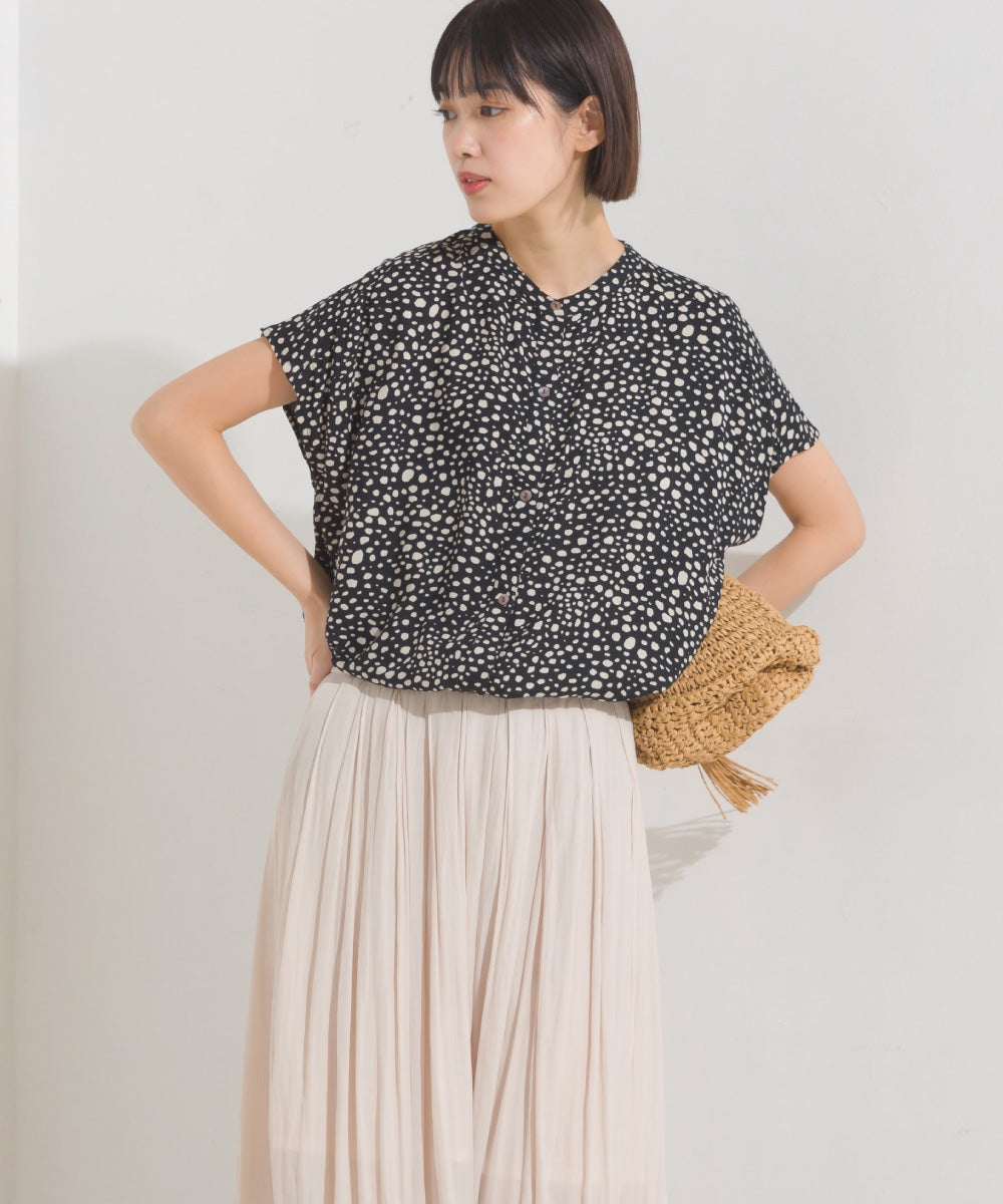 【OMNES】レーヨンフレンチスリーブバンドカラーシャツ【1524-4196】