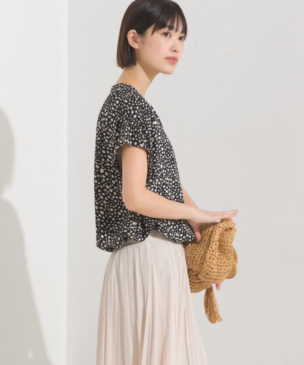 【OMNES】レーヨンフレンチスリーブバンドカラーシャツ【1524-4196】