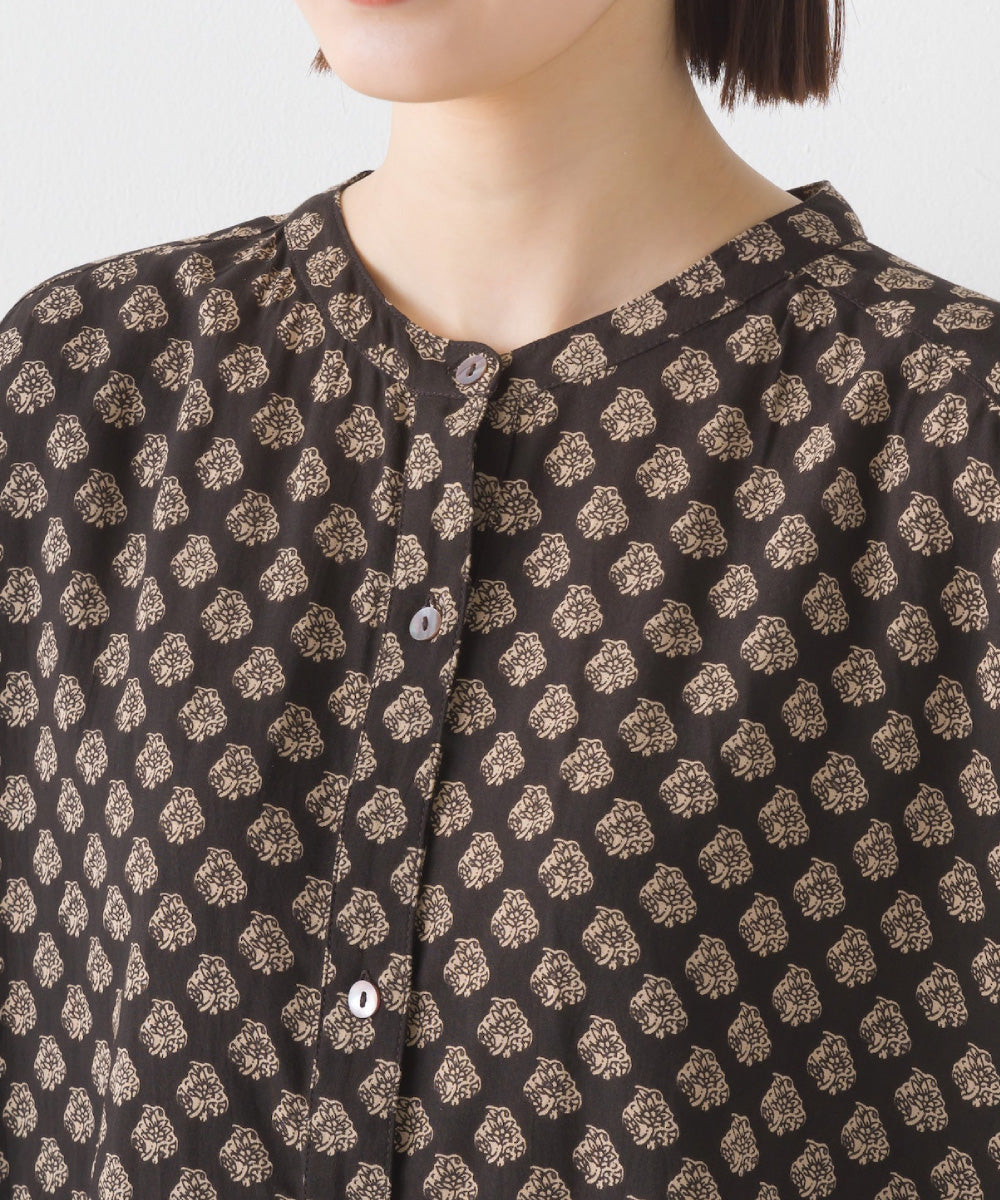 【OMNES】レーヨンフレンチスリーブバンドカラーシャツ【1524-4196】