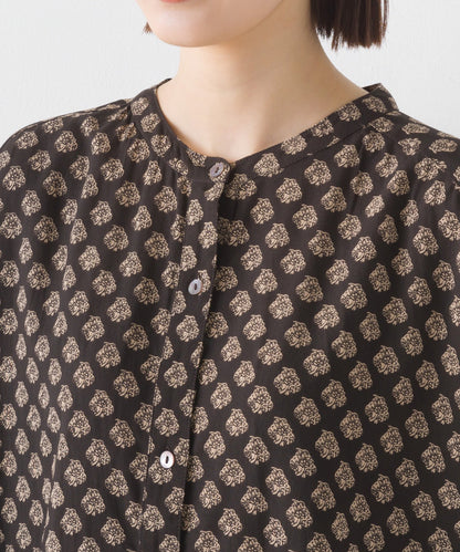 【OMNES】レーヨンフレンチスリーブバンドカラーシャツ【1524-4196】