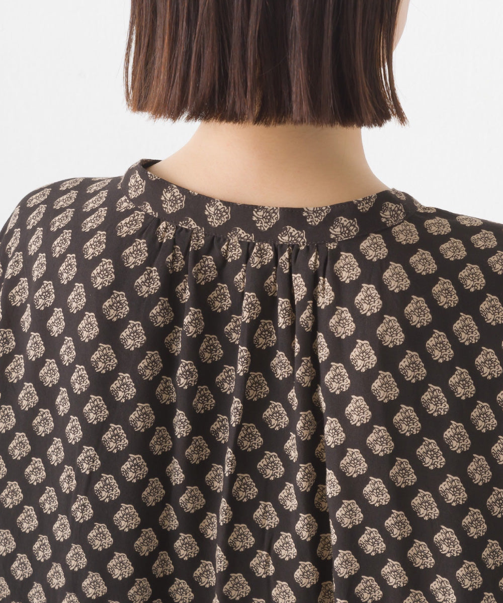 【OMNES】レーヨンフレンチスリーブバンドカラーシャツ【1524-4196】