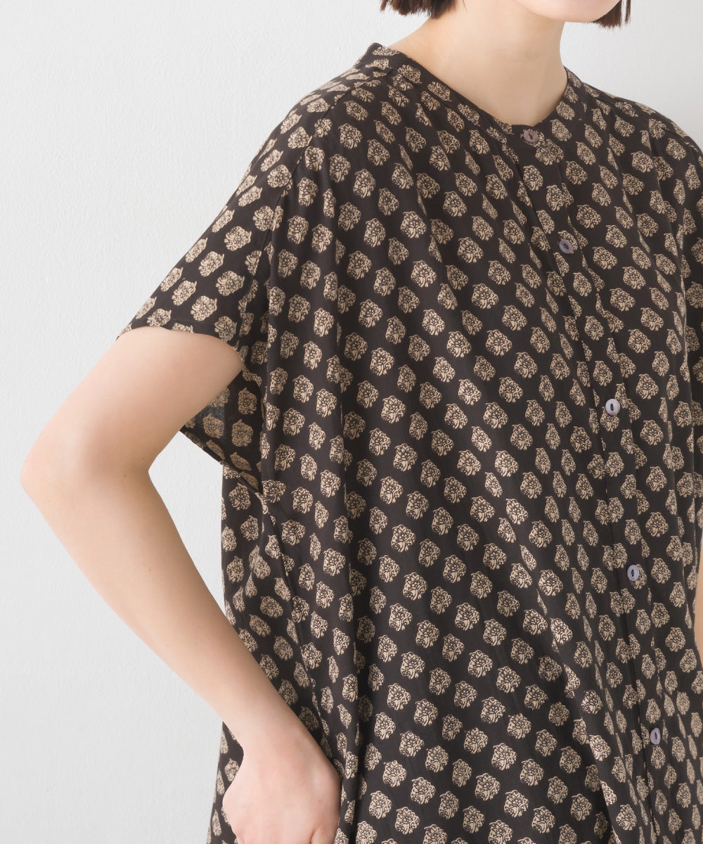 【OMNES】レーヨンフレンチスリーブバンドカラーシャツ【1524-4196】