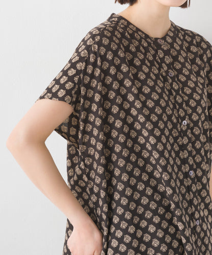 【OMNES】レーヨンフレンチスリーブバンドカラーシャツ【1524-4196】