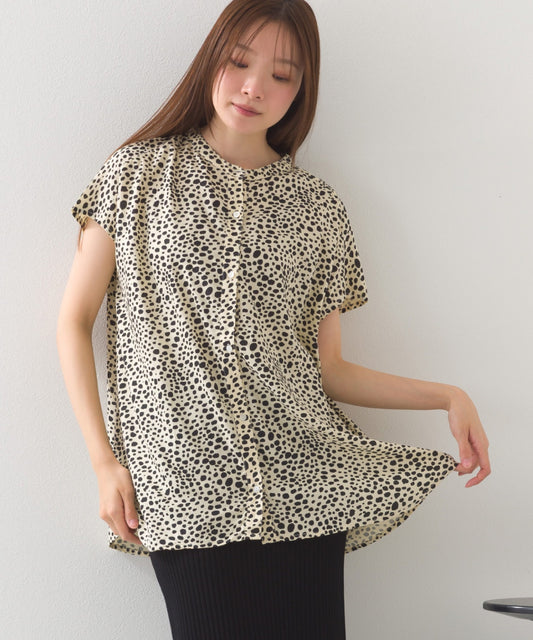 【OMNES】レーヨンフレンチスリーブバンドカラーシャツ【1524-4196】