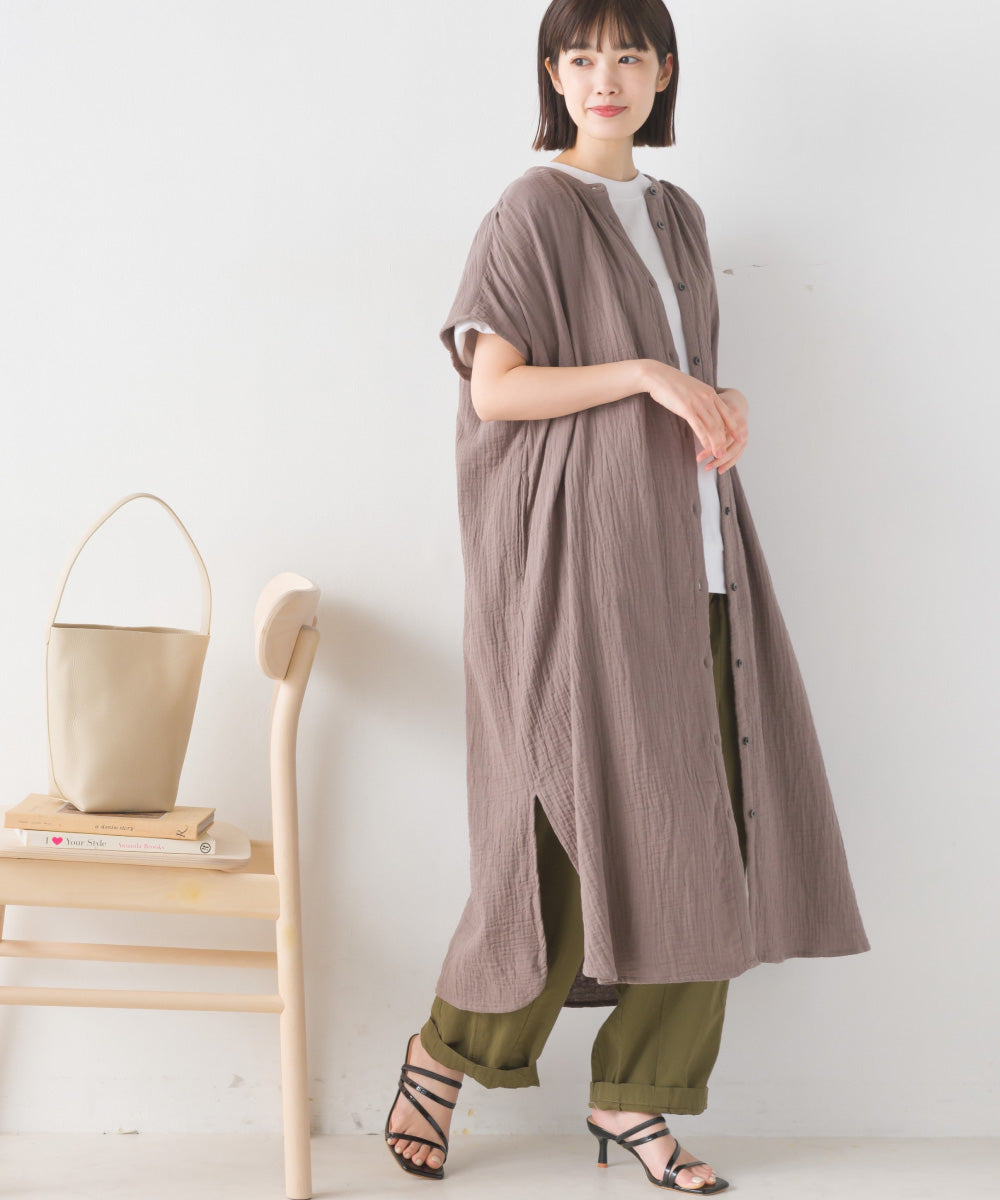 【OMNES】ダブルガーゼフレンチスリーブロングシャツ【1524-4201】