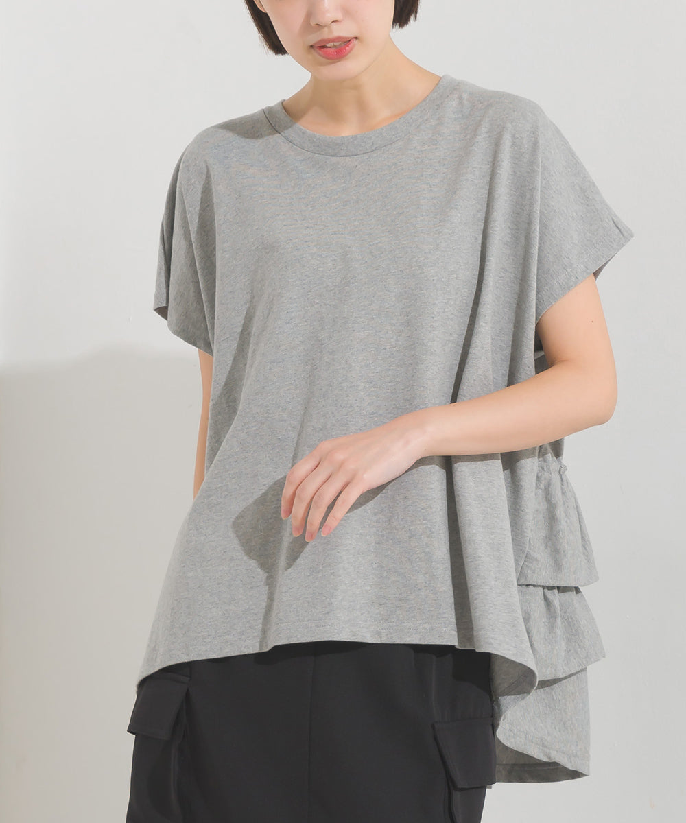 【OMNES】バイオポリウォッシュバックフリルプルオーバーTシャツ【1524-5518】
