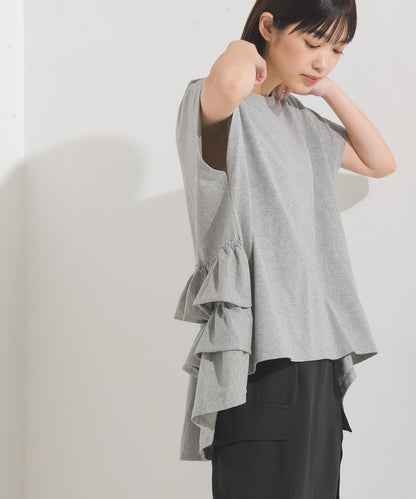 【OMNES】バイオポリウォッシュバックフリルプルオーバーTシャツ【1524-5518】