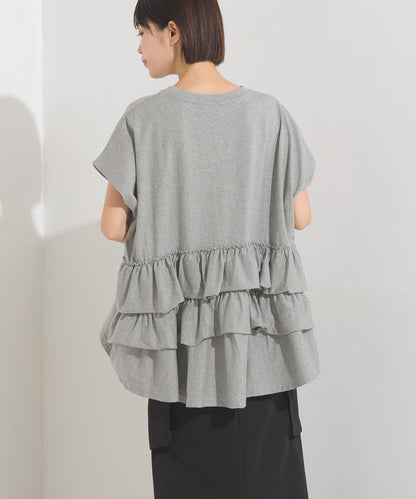 【OMNES】バイオポリウォッシュバックフリルプルオーバーTシャツ【1524-5518】