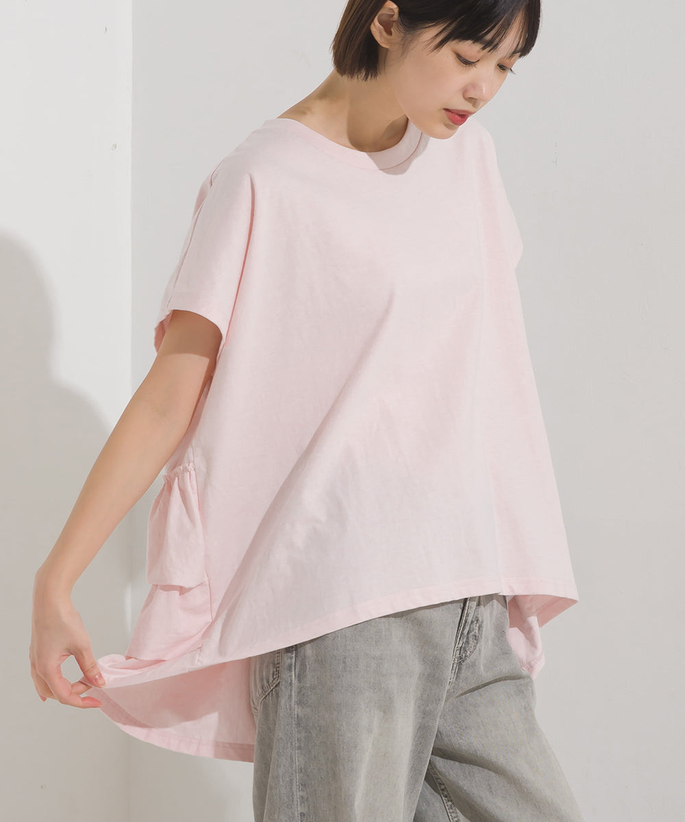 【OMNES】バイオポリウォッシュバックフリルプルオーバーTシャツ【1524-5518】