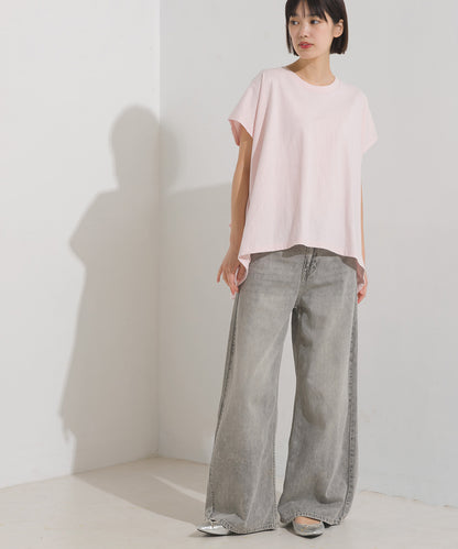 【OMNES】バイオポリウォッシュバックフリルプルオーバーTシャツ【1524-5518】