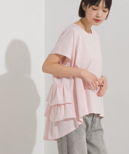 【OMNES】バイオポリウォッシュバックフリルプルオーバーTシャツ【1524-5518】