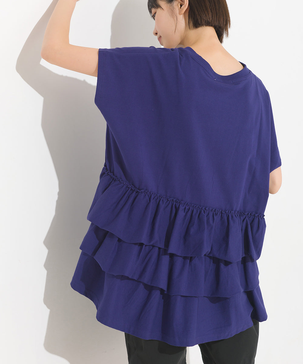 【OMNES】バイオポリウォッシュバックフリルプルオーバーTシャツ【1524-5518】