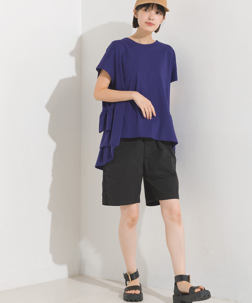 【OMNES】バイオポリウォッシュバックフリルプルオーバーTシャツ【1524-5518】