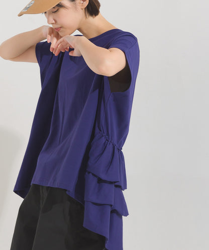 【OMNES】バイオポリウォッシュバックフリルプルオーバーTシャツ【1524-5518】