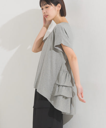【OMNES】バイオポリウォッシュバックフリルプルオーバーTシャツ【1524-5518】