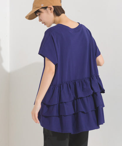 【OMNES】バイオポリウォッシュバックフリルプルオーバーTシャツ【1524-5518】