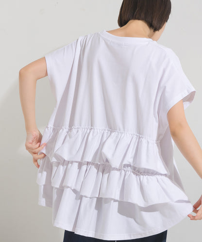 【OMNES】バイオポリウォッシュバックフリルプルオーバーTシャツ【1524-5518】
