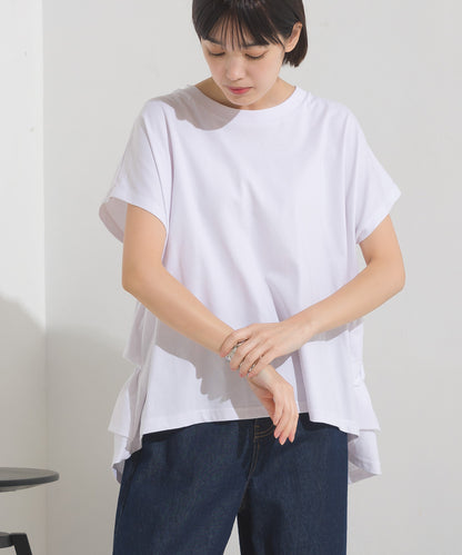 【OMNES】バイオポリウォッシュバックフリルプルオーバーTシャツ【1524-5518】