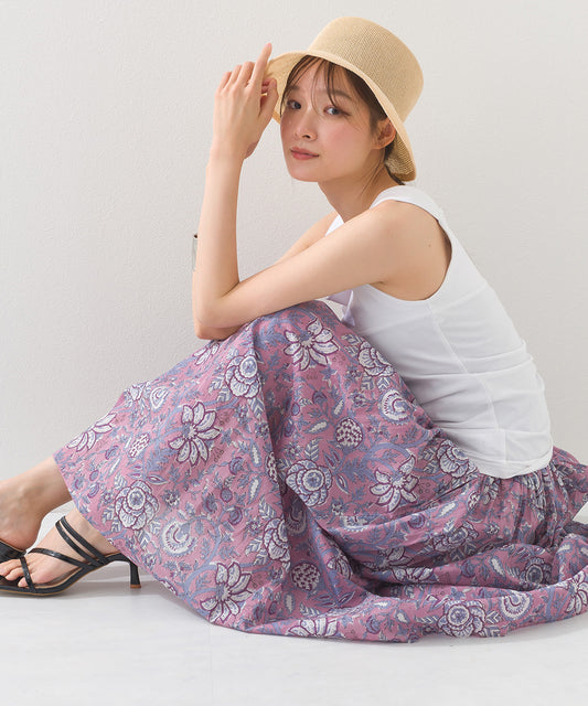 【OMNES】コットンボイル総柄ギャザースカート【1524-8060】