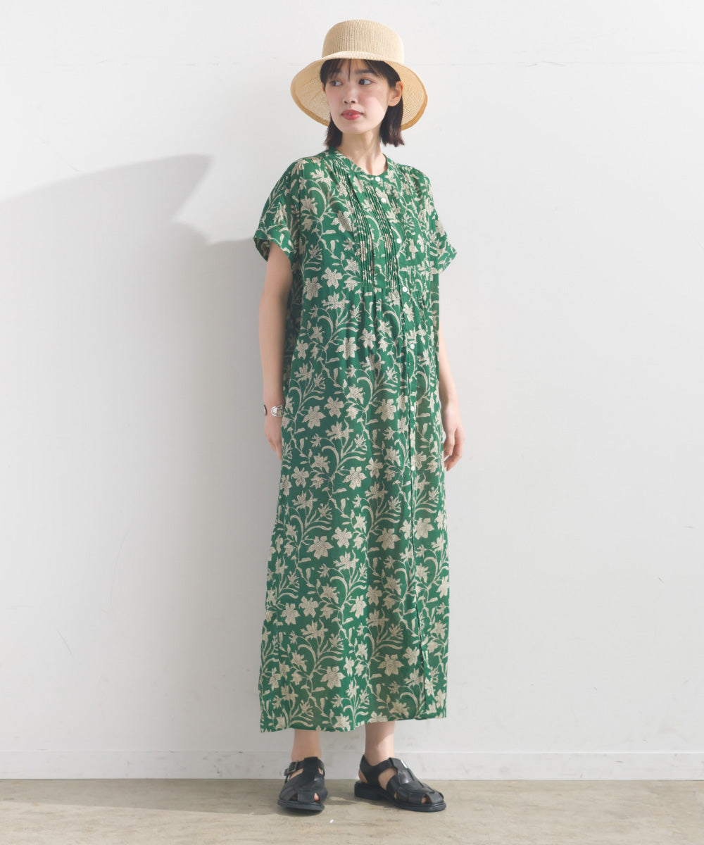 hbB】【OMNES】コットンボイル総柄半袖シャツワンピース【1524-9112】