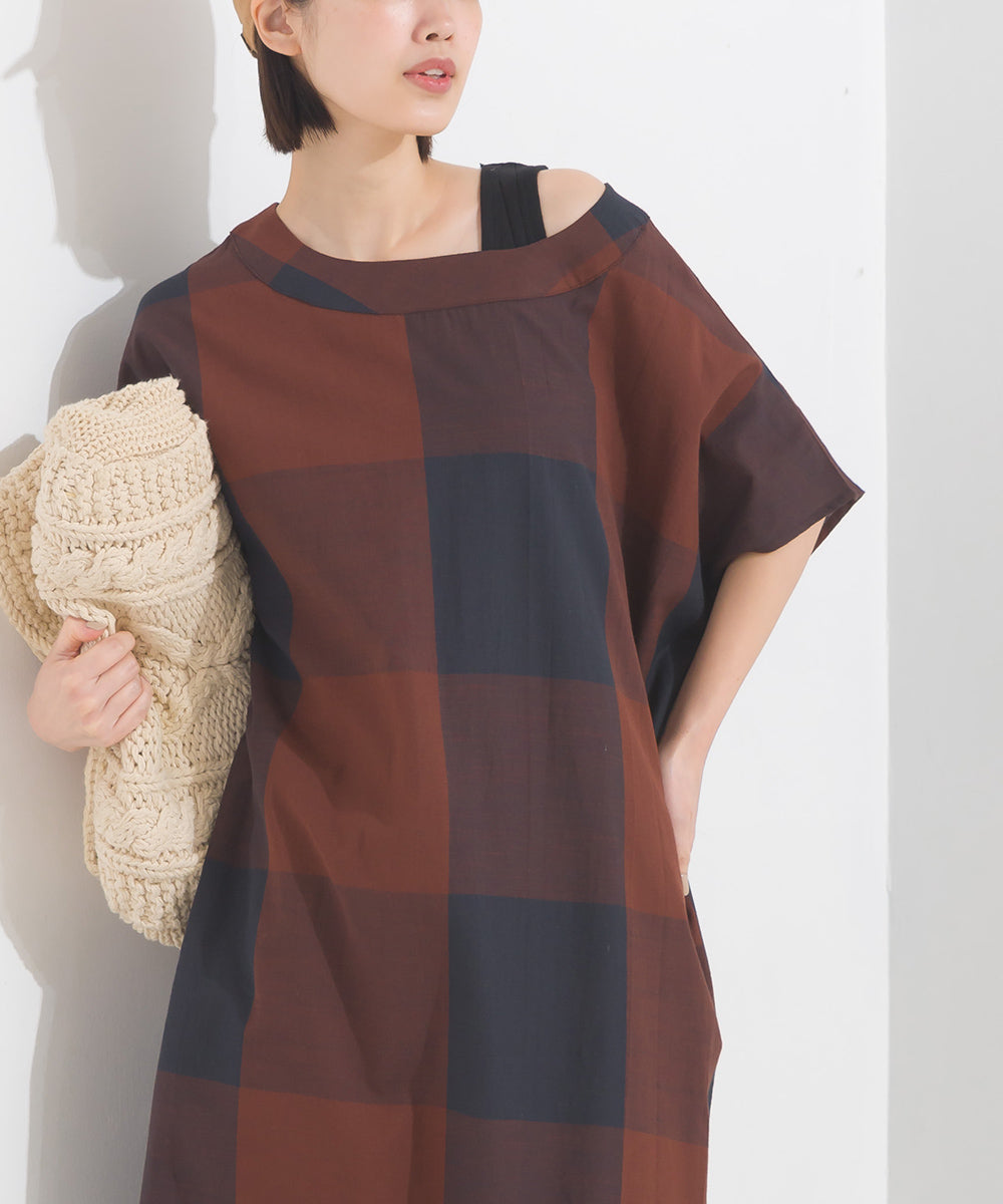 【OMNES】コットンスラブチェック柄ワンピース【1524-9116】