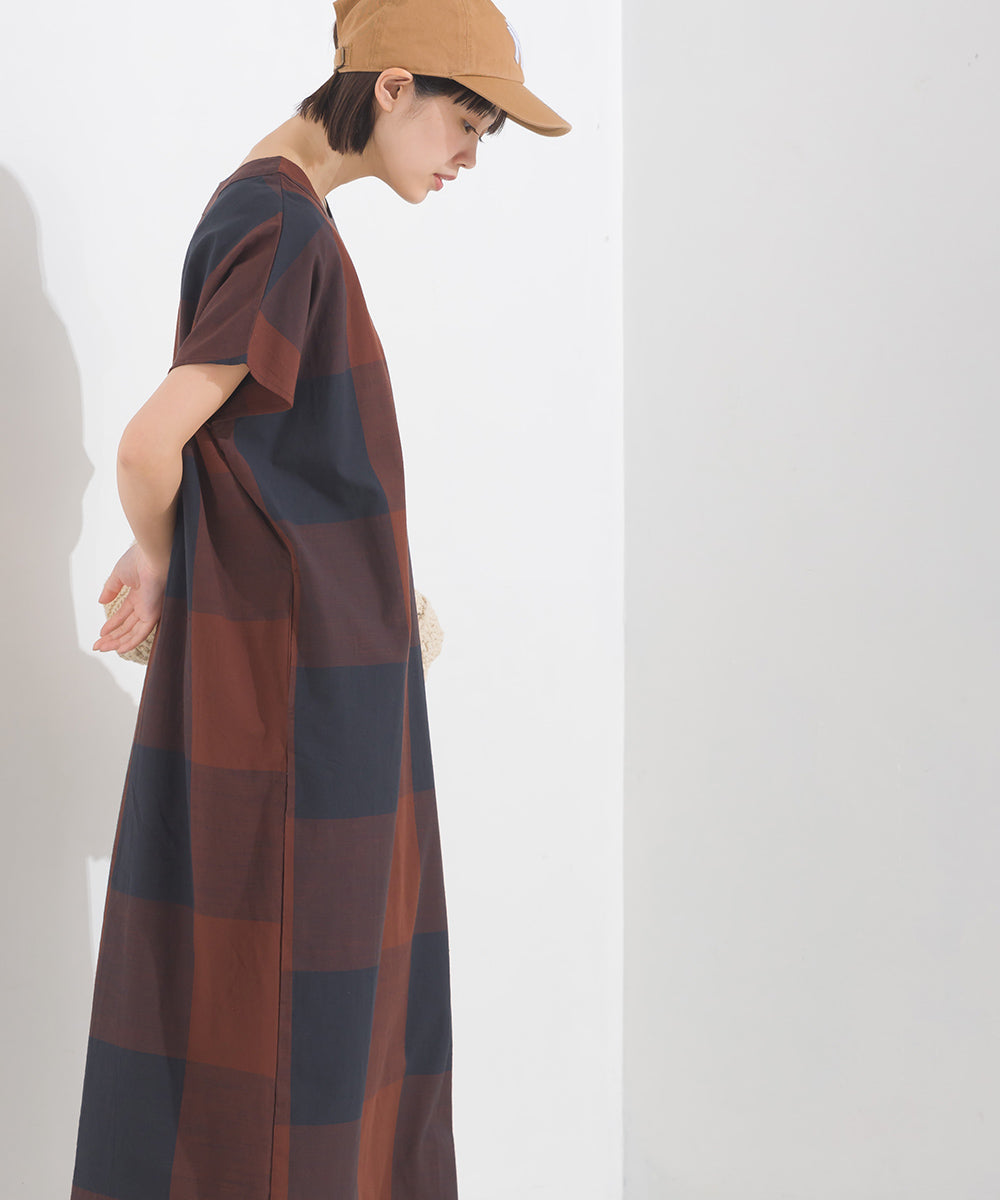 【OMNES】コットンスラブチェック柄ワンピース【1524-9116】