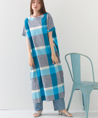 【OMNES】コットンスラブチェック柄ワンピース【1524-9116】