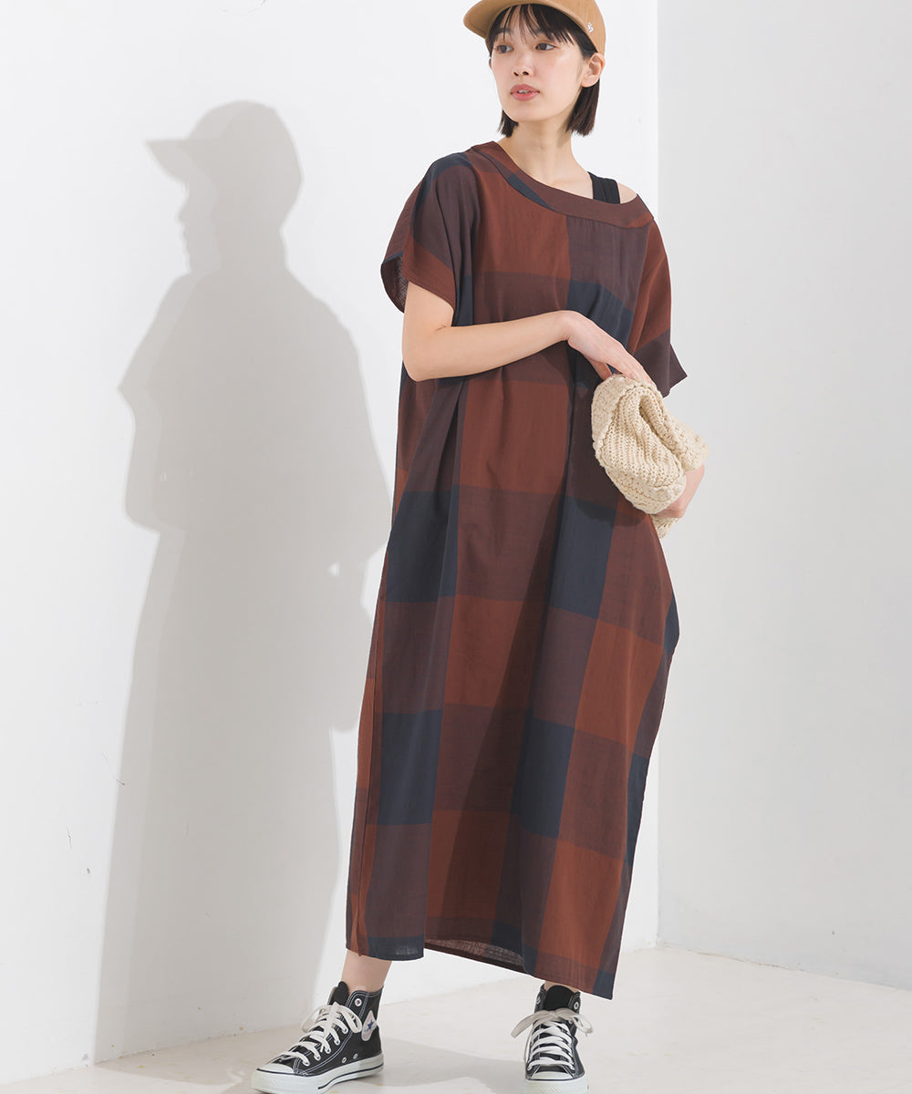 【OMNES】コットンスラブチェック柄ワンピース【1524-9116】