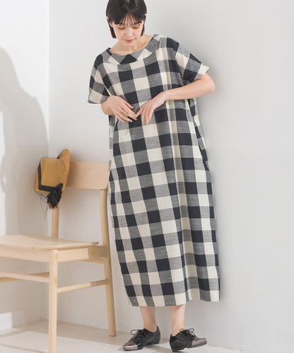 【OMNES】コットンスラブチェック柄ワンピース【1524-9116】