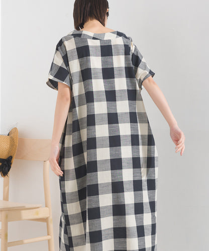 【OMNES】コットンスラブチェック柄ワンピース【1524-9116】