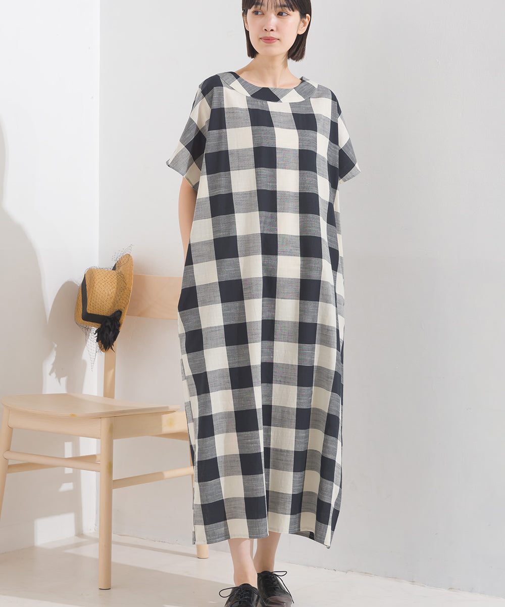 【OMNES】コットンスラブチェック柄ワンピース【1524-9116】