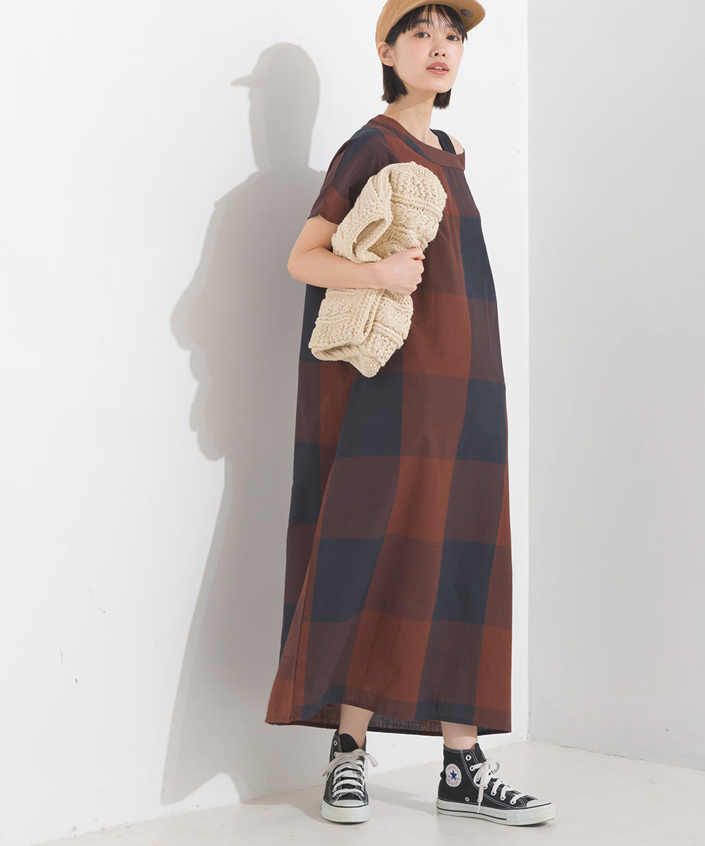 【OMNES】コットンスラブチェック柄ワンピース【1524-9116】