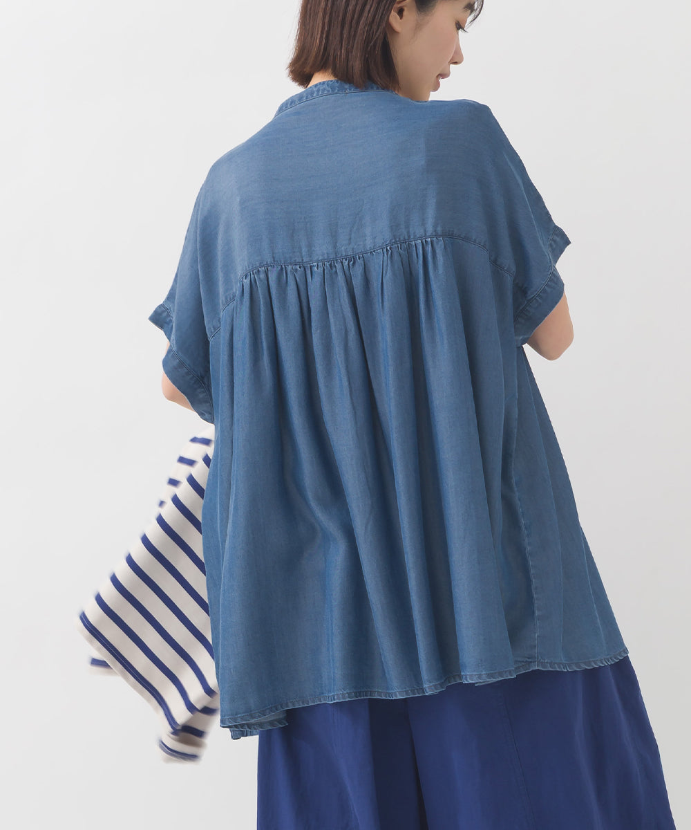 【OMNES】テンセルデニムハンドタック切り替えシャツ【1525-4230】