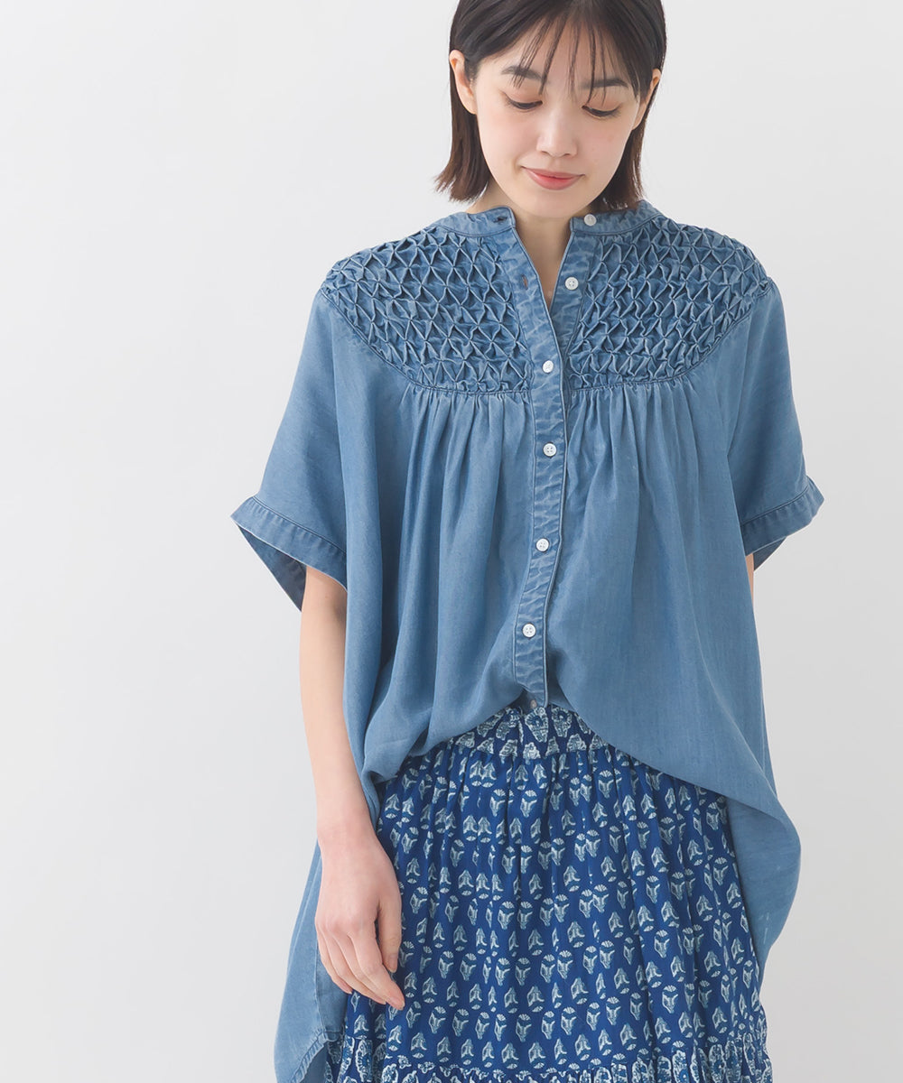 【OMNES】テンセルデニムハンドタック切り替えシャツ【1525-4230】