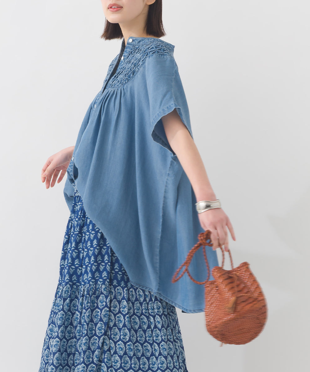 【OMNES】テンセルデニムハンドタック切り替えシャツ【1525-4230】