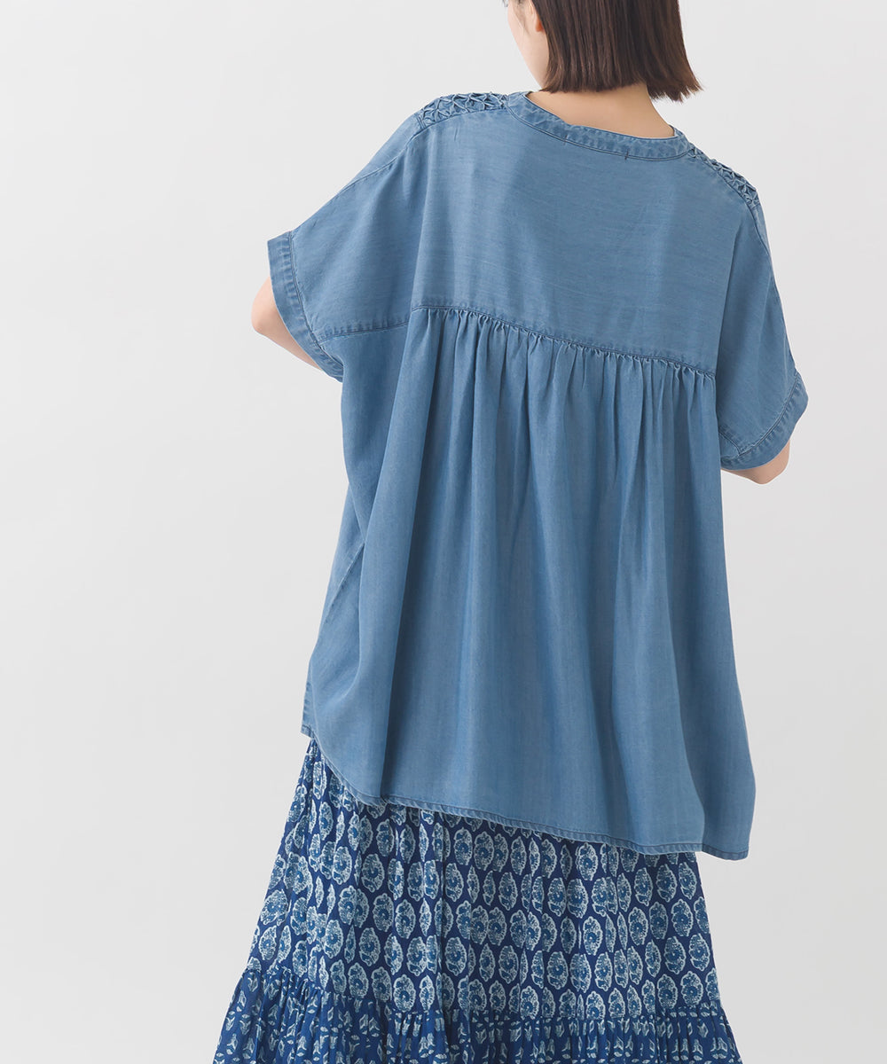 【OMNES】テンセルデニムハンドタック切り替えシャツ【1525-4230】