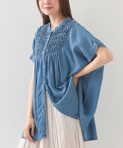 【OMNES】テンセルデニムハンドタック切り替えシャツ【1525-4230】