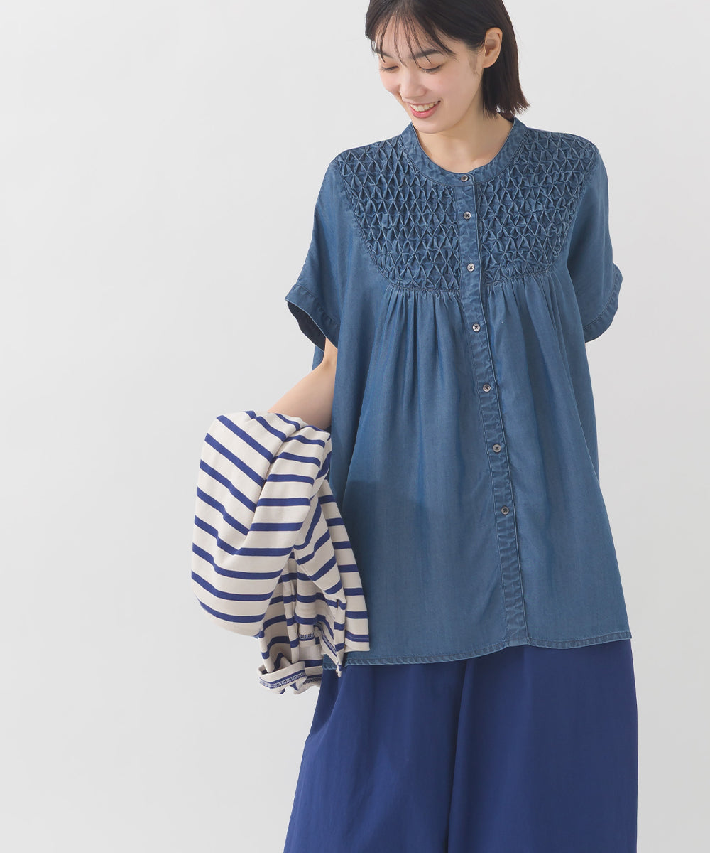 【OMNES】テンセルデニムハンドタック切り替えシャツ【1525-4230】