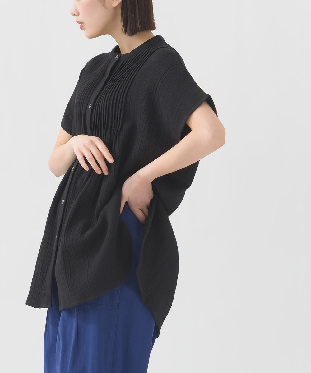 【OMNES】ダブルガーゼピンタックフレンチスリーブシャツ【1525-4236】