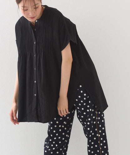 【OMNES】ダブルガーゼピンタックフレンチスリーブシャツ【1525-4236】